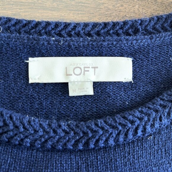 Ann Taylor Loft Sweater Navy Blue Green Striped Long Sleeve Size Medium - Picture 7 of 7